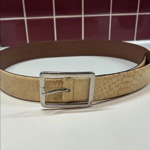 Hugo Boss Cream Textured Belt with Silver Buckle